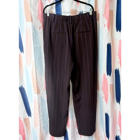 Vince Pleat-Front Wide-Leg Pants in Brown and Purple Stripes Size 14 - Picture 8 of 13